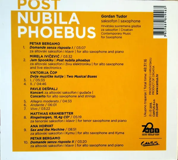 Gordan Tudor - Post Nubila Phoebus - Hrvatska Suvremena Glazba Za Saksofon-1