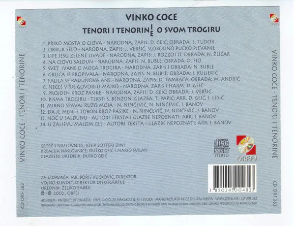 Vinko Coce, Nikša Bilić, Vedran Harašić, Rašeljka Geić, Marijana Županović - Tenori I Tenorine O Svome Trogiru-1