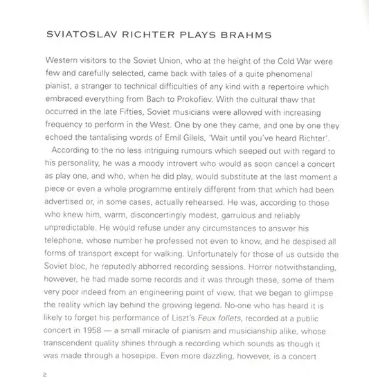 Johannes Brahms, Sviatoslav Richter - Piano Sonatas 1 & 2 - Teatro Del Bibiena, Mantova, 1987-4