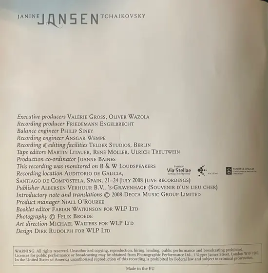 Janine Jansen, Pyotr Ilyich Tchaikovsky, Mahler Chamber Orchestra, Daniel Harding - Tchaikovsky Violin Concerto • Souvenir D'un Lieu Cher-9