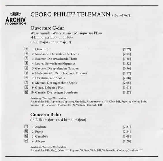Georg Philipp Telemann - Musica Antiqua Köln • Reinhard Goebel - Wassermusik = Water Music = Musique Sur L'Eau / 3 Konzerte = Concertos-4