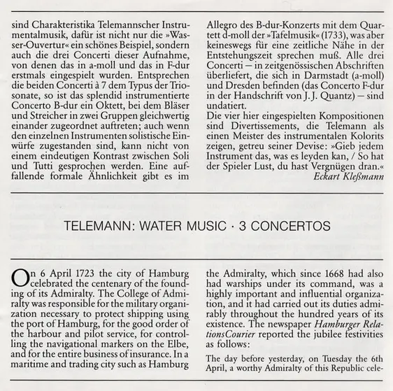 Georg Philipp Telemann - Musica Antiqua Köln • Reinhard Goebel - Wassermusik = Water Music = Musique Sur L'Eau / 3 Konzerte = Concertos-9