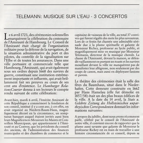 Georg Philipp Telemann - Musica Antiqua Köln • Reinhard Goebel - Wassermusik = Water Music = Musique Sur L'Eau / 3 Konzerte = Concertos-12