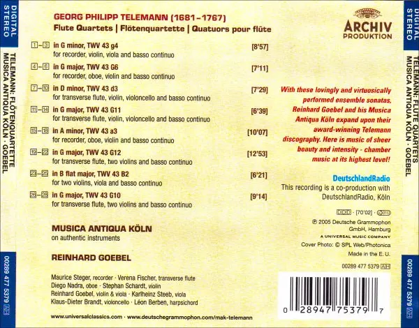 Georg Philipp Telemann - Musica Antiqua Köln • Reinhard Goebel - Flötenquartette-1