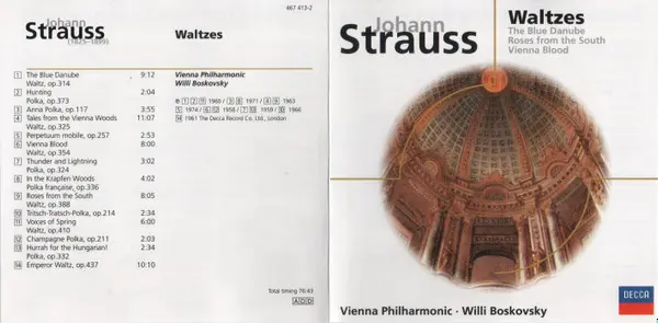 Johann Strauss Jr., Wiener Philharmoniker, Willi Boskovsky - Waltzes: The Blue Danube - Roses From The South - Vienna Blood-1