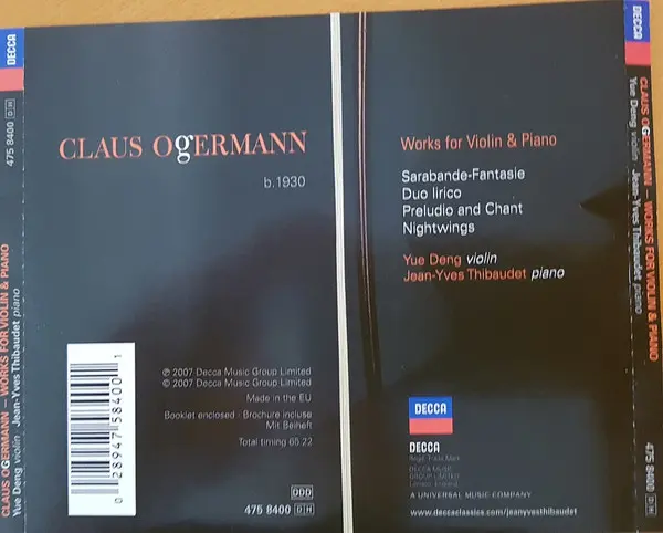 Claus Ogerman - Yue Deng, Jean-Yves Thibaudet - Works For Violin & Piano-8