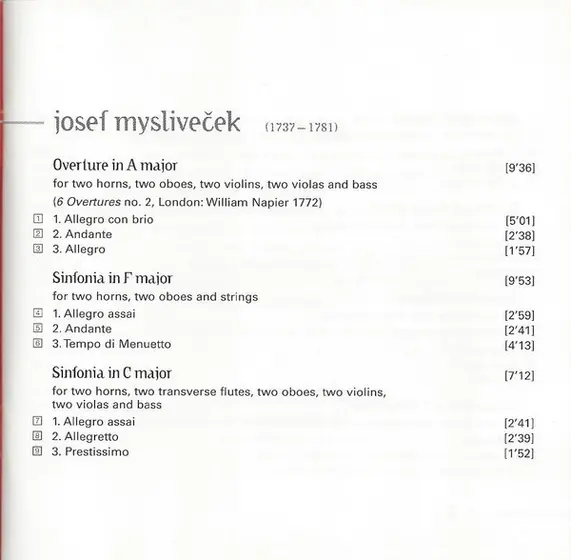 Josef Mysliveček, Concerto Köln - Il Divino Boemo - Symphonies-5