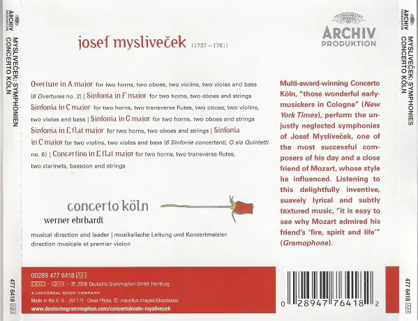 Josef Mysliveček, Concerto Köln - Il Divino Boemo - Symphonies-2
