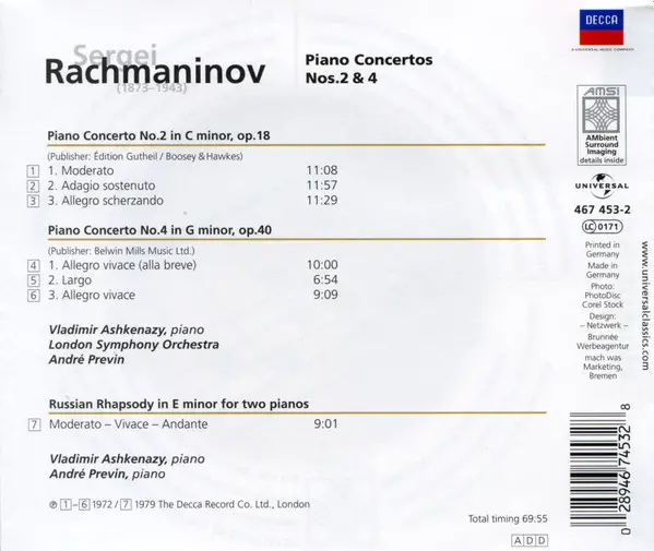 Sergei Vasilyevich Rachmaninoff - Vladimir Ashkenazy / London Symphony Orchestra / André Previn - Piano Concertos Nos.2 & 4-1