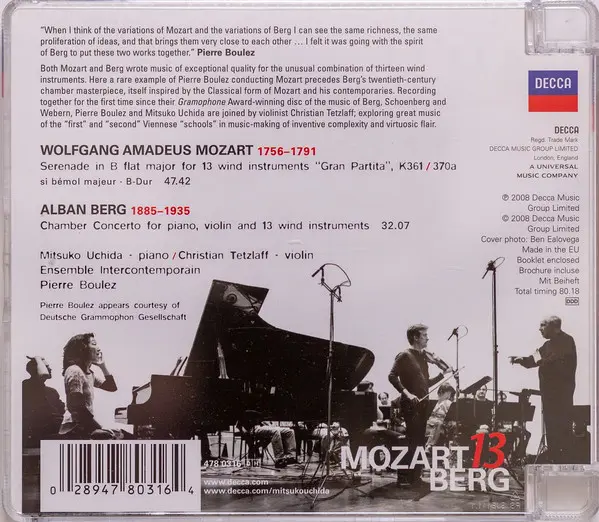 Wolfgang Amadeus Mozart / Alban Berg – Pierre Boulez / Christian Tetzlaff / Mitsuko Uchida / Ensemble Intercontemporain - Mozart 13 Berg-14