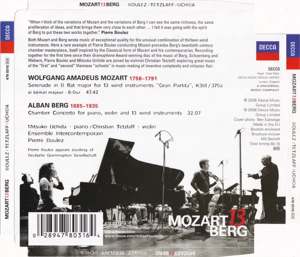 Wolfgang Amadeus Mozart / Alban Berg – Pierre Boulez / Christian Tetzlaff / Mitsuko Uchida / Ensemble Intercontemporain - Mozart 13 Berg-1