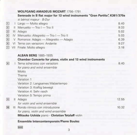 Wolfgang Amadeus Mozart / Alban Berg – Pierre Boulez / Christian Tetzlaff / Mitsuko Uchida / Ensemble Intercontemporain - Mozart 13 Berg-5