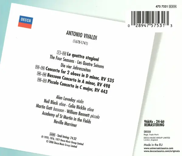 Antonio Vivaldi ‎– The Academy Of St. Martin-in-the-Fields, Sir Neville Marriner with Alan Loveday - The Four Seasons-1
