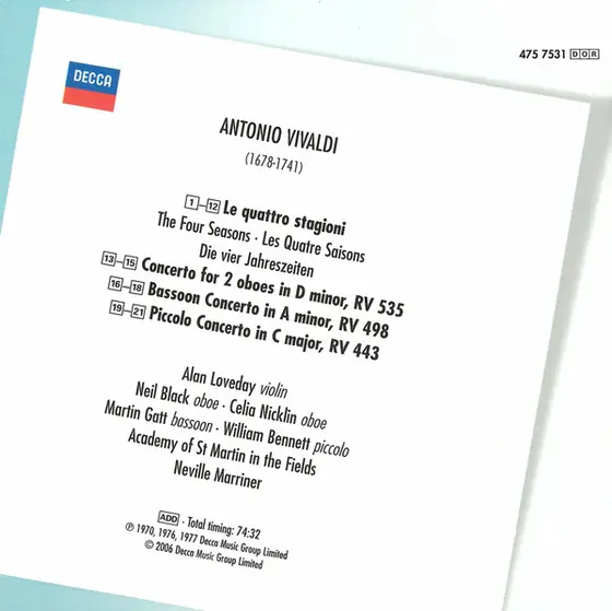 Antonio Vivaldi ‎– The Academy Of St. Martin-in-the-Fields, Sir Neville Marriner with Alan Loveday - The Four Seasons-10