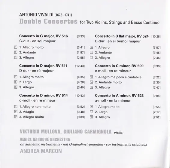 Antonio Vivaldi, Viktoria Mullova, Giuliano Carmignola, Venice Baroque Orchestra, Andrea Marcon - Concertos For Two Violins-4