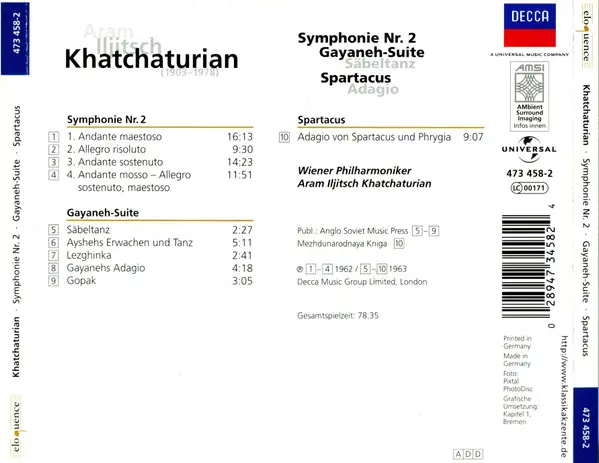 Aram Khatchaturian, Wiener Philharmoniker - Symphonie Nr. 2 / Gayaneh Suite / Spartacus-1