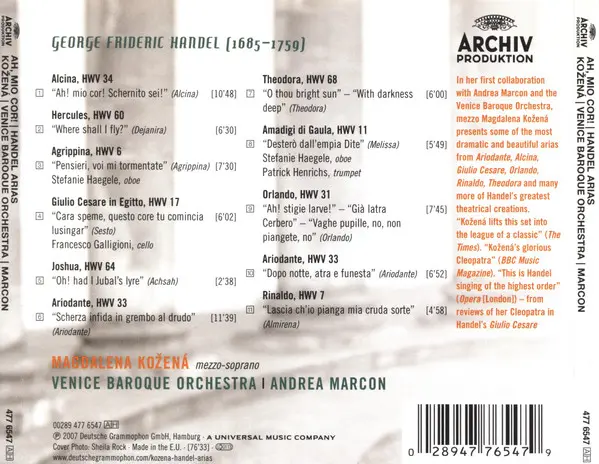 Georg Friedrich Händel, Magdalena Kožená, Venice Baroque Orchestra, Andrea Marcon - Ah! Mio Cor (Handel Arias)-1