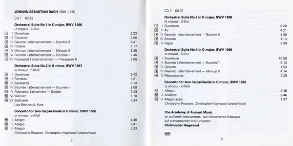 Johann Sebastian Bach - The Academy Of Ancient Music • Christopher Hogwood - The Orchestral Suites • Concertos BWV 1060 & 1062-2