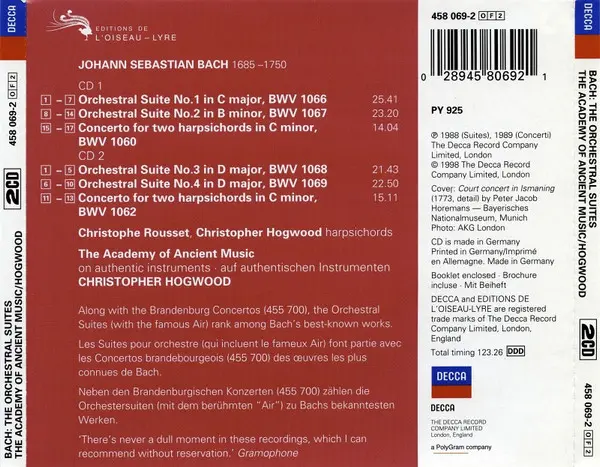Johann Sebastian Bach - The Academy Of Ancient Music • Christopher Hogwood - The Orchestral Suites • Concertos BWV 1060 & 1062-1