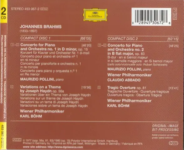 Johannes Brahms – Maurizio Pollini, Wiener Philharmoniker, Karl Böhm, Claudio Abbado - The Piano Concertos = Die Klavierkonzerte • Tragic Overture • Haydn Variations-1