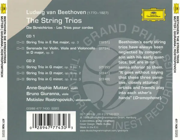 Ludwig van Beethoven - Anne-Sophie Mutter, Bruno Giuranna, Mstislav Rostropovich - Die Streichtrios = The String Trios = Les Trios Pour Cordes-13