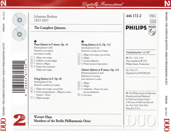 Johannes Brahms, Philharmonisches Oktett Berlin, Werner Haas - The Complete Quintets Including The Clarinet Quintet / The Piano Quintet-1
