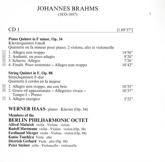 Johannes Brahms, Philharmonisches Oktett Berlin, Werner Haas - The Complete Quintets Including The Clarinet Quintet / The Piano Quintet-6