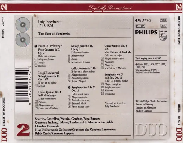 Luigi Boccherini - Severino Gazzelloni, Maurice Gendron, Pepe Romero, Quartetto Italiano, I Musici, Academy Of St. Martin-in-the-Fields Chamber Ensemble, New Philharmonia Orchestra, Orchestre Des Concerts Lamoureux, Pablo Casals, Raymond Leppard - The Best Of Boccherini (Including The Minuet)-1