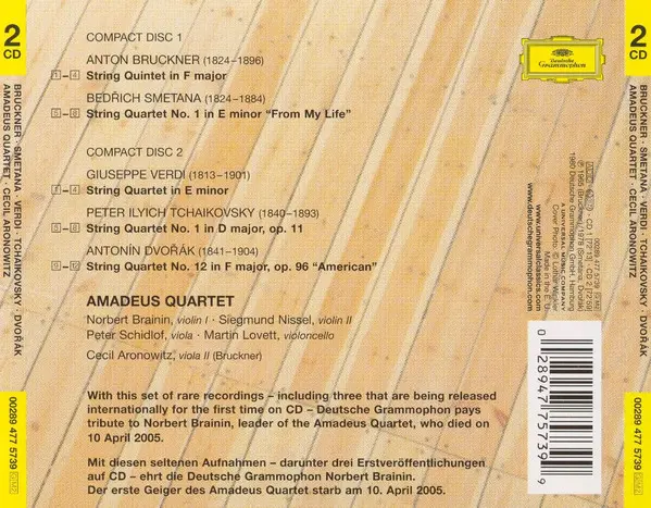 Anton Bruckner • Bedřich Smetana • Giuseppe Verdi • Pyotr Ilyich Tchaikovsky • Antonín Dvořák – Amadeus-Quartett • Cecil Aronowitz - Bruckner / Smetana / Verdi-1
