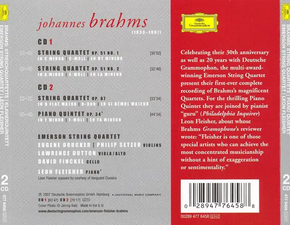 Johannes Brahms, Emerson String Quartet, Leon Fleisher - Piano Quintet | The String Quartets-1