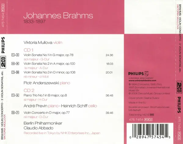 Johannes Brahms, Viktoria Mullova - Violin Concerto · 3 Violin Concertos · Piano Trio, Op. 8-12