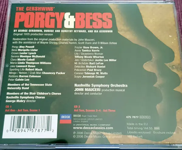 George Gershwin, DuBose Heyward And Dorothy Heyward And Ira Gershwin - Alvy Powell · Marquita Lister · Robert Mack (4) · Nicole Cabell · Nashville Symphony Orchestra & Nashville Symphony Chorus · John Mauceri - The Gershwins' Porgy & Bess-1