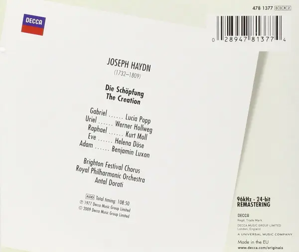 Joseph Haydn - Lucia Popp • Werner Hollweg • Kurt Moll • Helena Döse • Benjamin Luxon • Brighton Festival Chorus • Royal Philharmonic Orchestra • Antal Dorati - Die Schöpfung = The Creation-1
