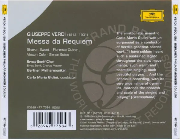Giuseppe Verdi - Sharon Sweet, Florence Quivar, Vinson Cole, Simon Estes, Ernst Senff Chor Berlin, Berliner Philharmoniker, Carlo Maria Giulini - Requiem-1