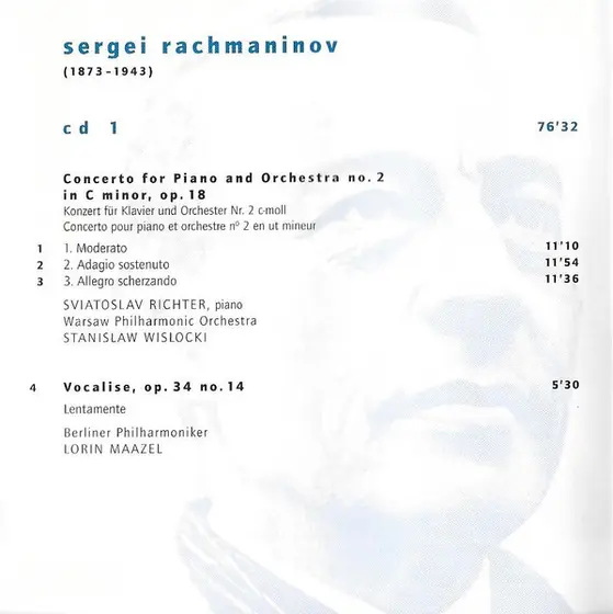Sergei Vasilyevich Rachmaninoff - Piano Concerto No.2 · The Bells · Vocalise-1