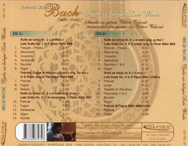 Johann Sebastian Bach, Viktor Vidović - Djela Za Lutnju / Lute Works-0