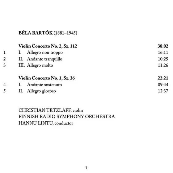 Béla Bartók, Christian Tetzlaff, Hannu Lintu, Radion Sinfoniaorkesteri - Violin Concertos 1 & 2-4