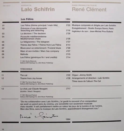 Lalo Schifrin - Les Félins (Bande Originale Du Film De René Clément)-12
