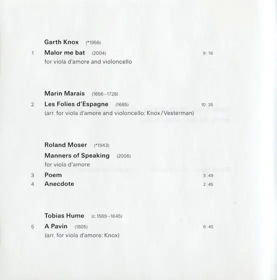 Garth Knox, Agnès Vesterman, Tobias Hume, Marin Marais, Attilio Ariosti, Roland Moser, Klaus Huber, Garth Knox - D'Amore-9