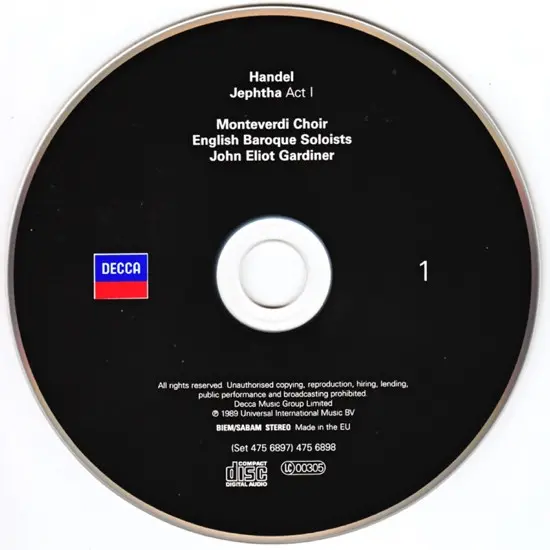 Georg Friedrich Händel - Nancy Argenta · Donna Brown · Lynne Dawson · Barbara Hendricks · Ruth Holton (2) · Anne Sofie Von Otter · Carolyn Watkinson · Michael Chance · Derek Lee Ragin · John Mark Ainsley · Neil Mackie (2) · Nigel Robson · Anthony Rolfe Jo - Israel In Egypt ・ Jephtha ・ Saul ・ Solomon-3