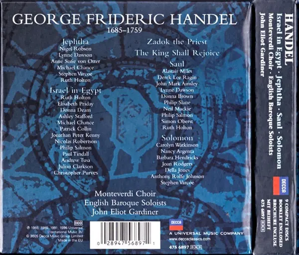 Georg Friedrich Händel - Nancy Argenta · Donna Brown · Lynne Dawson · Barbara Hendricks · Ruth Holton (2) · Anne Sofie Von Otter · Carolyn Watkinson · Michael Chance · Derek Lee Ragin · John Mark Ainsley · Neil Mackie (2) · Nigel Robson · Anthony Rolfe Jo - Israel In Egypt ・ Jephtha ・ Saul ・ Solomon-2