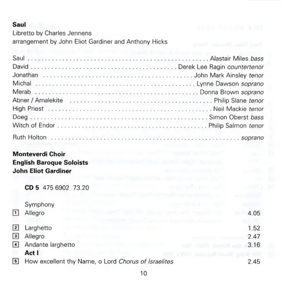 Georg Friedrich Händel - Nancy Argenta · Donna Brown · Lynne Dawson · Barbara Hendricks · Ruth Holton (2) · Anne Sofie Von Otter · Carolyn Watkinson · Michael Chance · Derek Lee Ragin · John Mark Ainsley · Neil Mackie (2) · Nigel Robson · Anthony Rolfe Jo - Israel In Egypt ・ Jephtha ・ Saul ・ Solomon-13