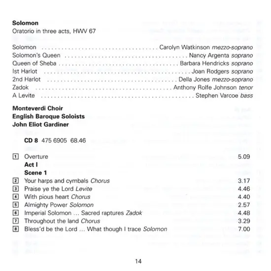 Georg Friedrich Händel - Nancy Argenta · Donna Brown · Lynne Dawson · Barbara Hendricks · Ruth Holton (2) · Anne Sofie Von Otter · Carolyn Watkinson · Michael Chance · Derek Lee Ragin · John Mark Ainsley · Neil Mackie (2) · Nigel Robson · Anthony Rolfe Jo - Israel In Egypt ・ Jephtha ・ Saul ・ Solomon-17
