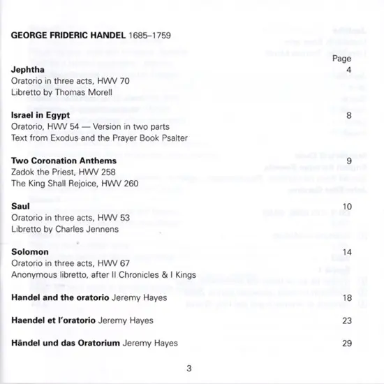 Georg Friedrich Händel - Nancy Argenta · Donna Brown · Lynne Dawson · Barbara Hendricks · Ruth Holton (2) · Anne Sofie Von Otter · Carolyn Watkinson · Michael Chance · Derek Lee Ragin · John Mark Ainsley · Neil Mackie (2) · Nigel Robson · Anthony Rolfe Jo - Israel In Egypt ・ Jephtha ・ Saul ・ Solomon-6
