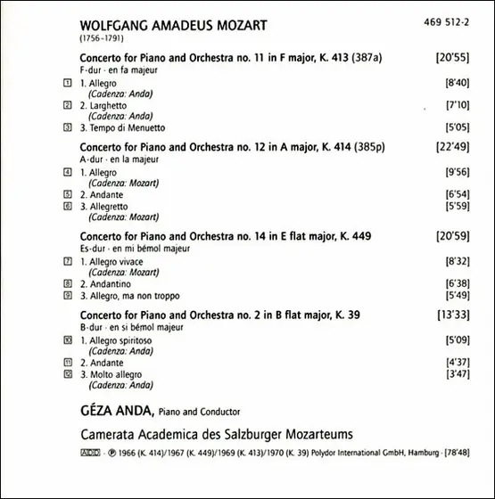 Wolfgang Amadeus Mozart, Camerata Academica Salzburg, Géza Anda - The Piano Concertos-4