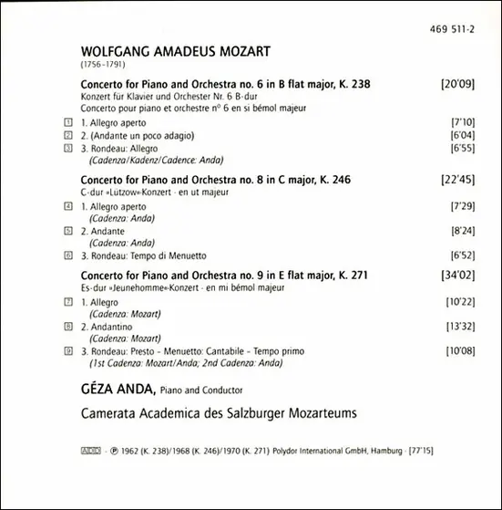 Wolfgang Amadeus Mozart, Camerata Academica Salzburg, Géza Anda - The Piano Concertos-3