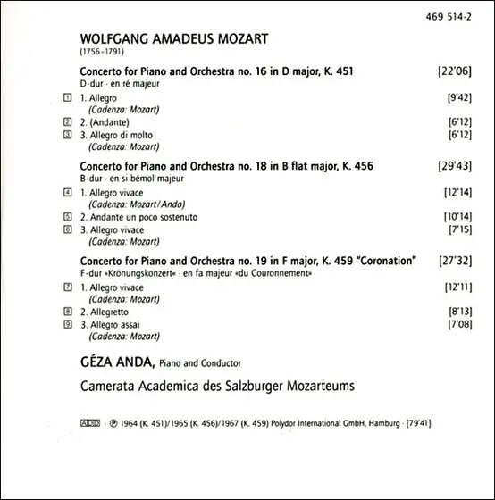 Wolfgang Amadeus Mozart, Camerata Academica Salzburg, Géza Anda - The Piano Concertos-6
