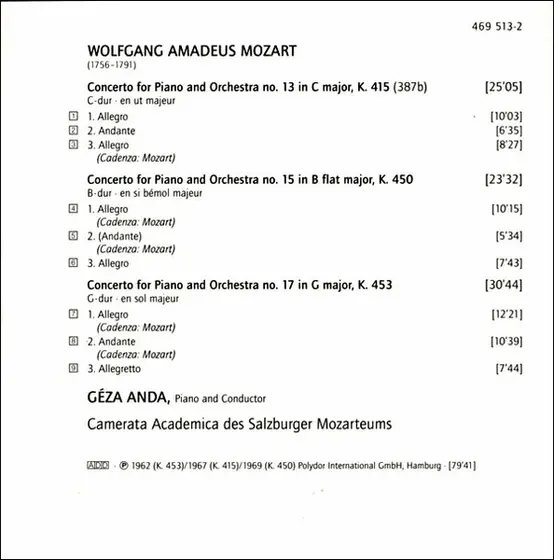 Wolfgang Amadeus Mozart, Camerata Academica Salzburg, Géza Anda - The Piano Concertos-5