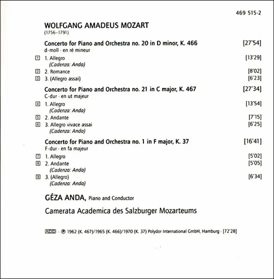 Wolfgang Amadeus Mozart, Camerata Academica Salzburg, Géza Anda - The Piano Concertos-7