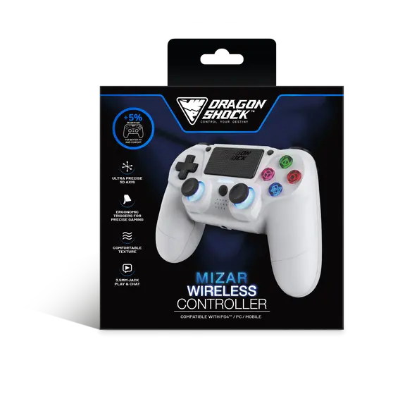 DRAGONSHOCK MIZAR WIRELESS CONTROLLER WHITE PS4, PC, MOBILE-4
